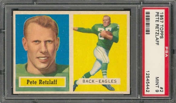 1957 Topps Football #2 Pete Retzlaff Rookie Card – PSA MINT 9 "1 of 1!"